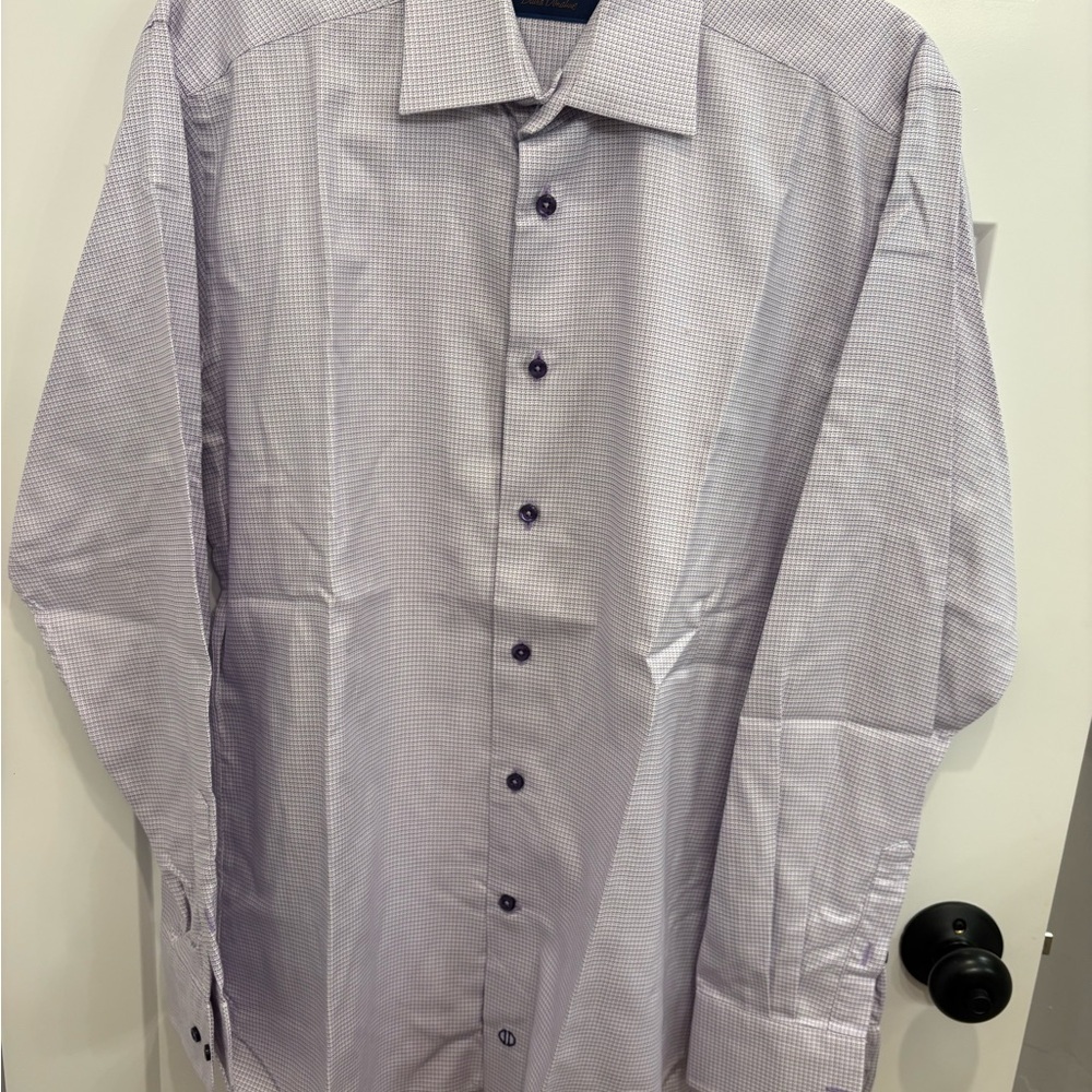 David Donahue Lavender Checkered Dress Shirt